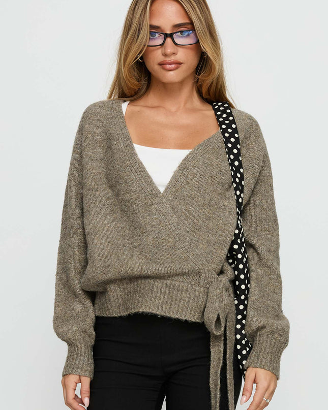 Daelan Wrap Knit Cardigan Brown