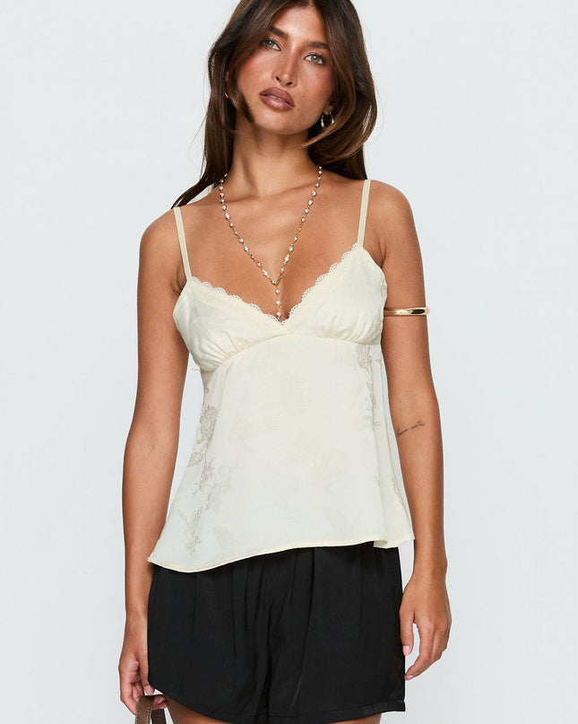 Had Me At Hello Lace Trim Floral Detail Top Cream