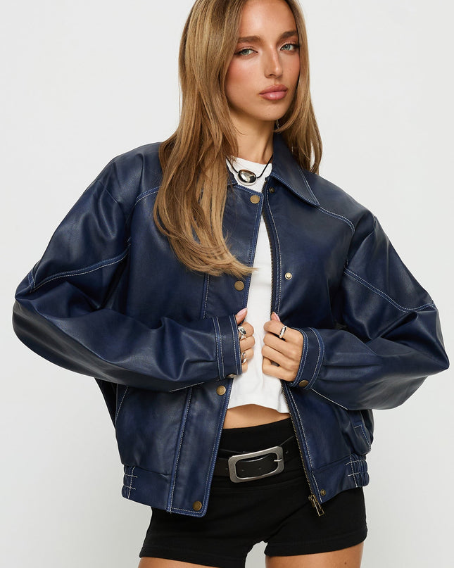 Jaxton Faux Leather Jacket Navy