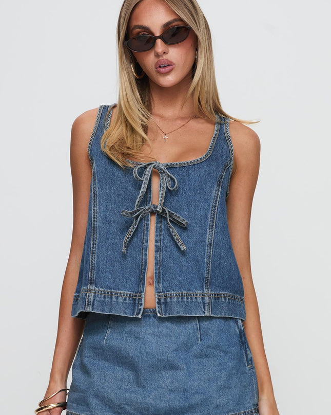 Stefenie Denim Tie Top Mid Wash