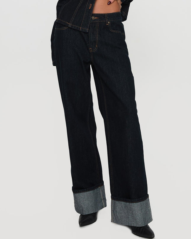 Top Model Low Rise Straight Leg Cuffed Jean Dark Denim
