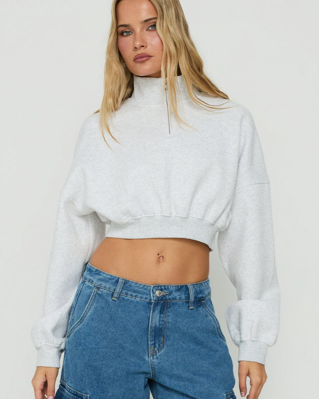Astridd 3/4 Zip Cropped Jumper Grey Marle