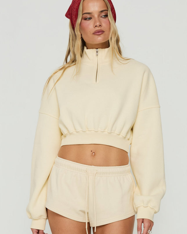 Astridd 3/4 Zip Cropped Jumper Cream