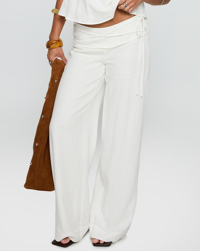 Silver Moon Linen Blend Tie Pants White