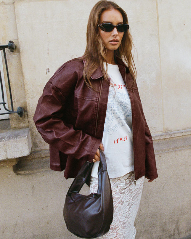 Napoleon Faux Leather Jacket Burgundy