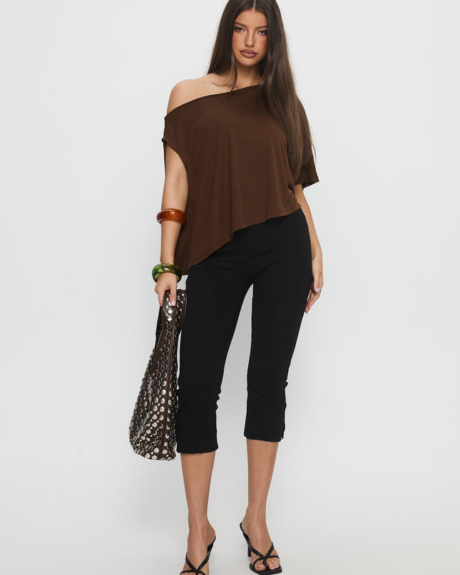 Passerby Asymmetrical Off Shoulder Top Brown