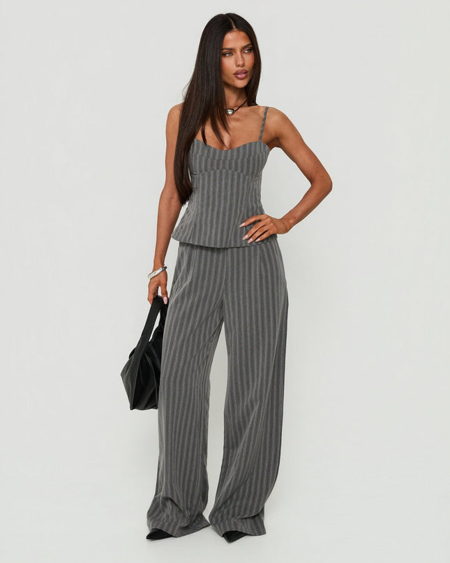 Kierstyn Corset Set Grey Stripe