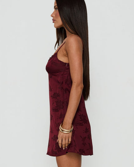 Had Me At Hello Lace Trim Mini Dress Burgundy
