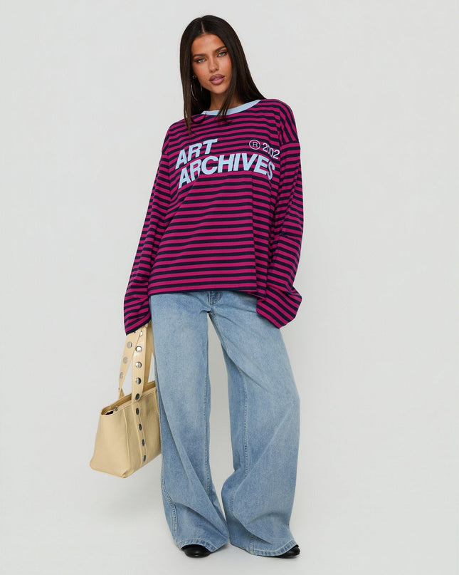 Art Archives Long Sleeve Graphic Top Multi Stripe