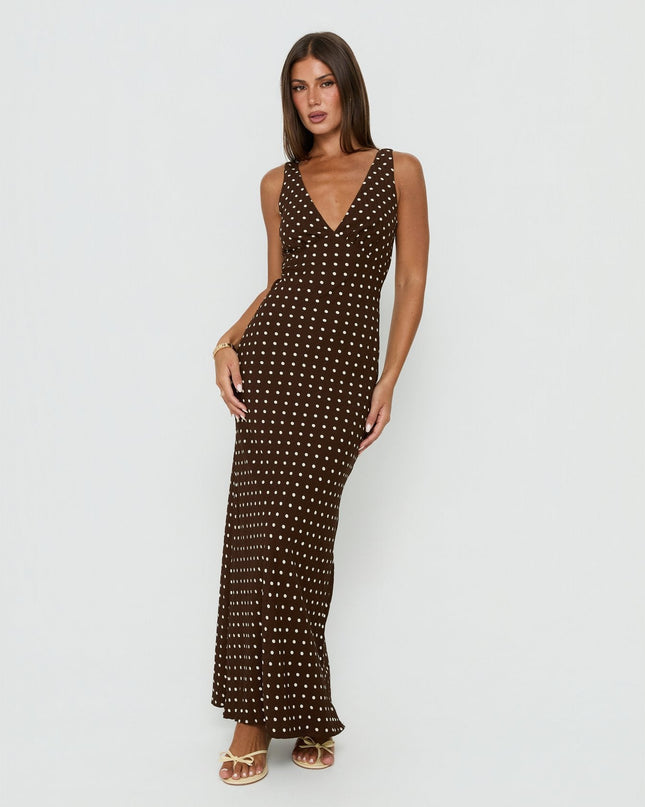 Nellie Maxi Dress Brown Polka Dot