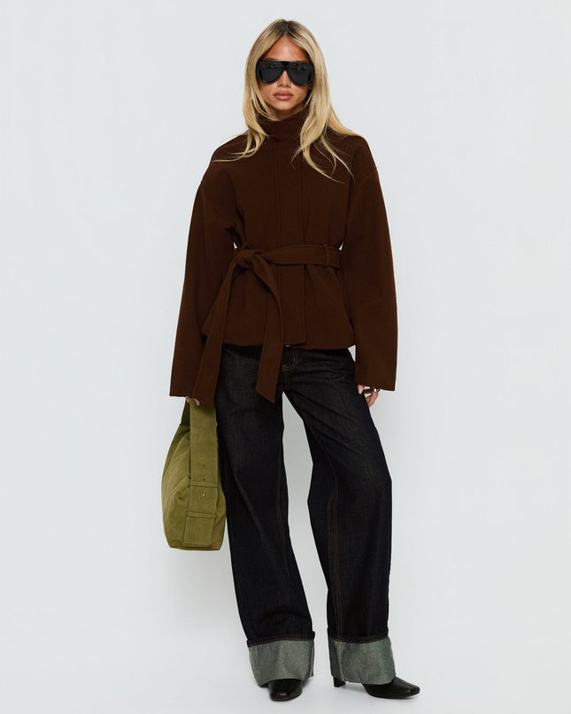 Tameeka Funnel Neck Coat Brown