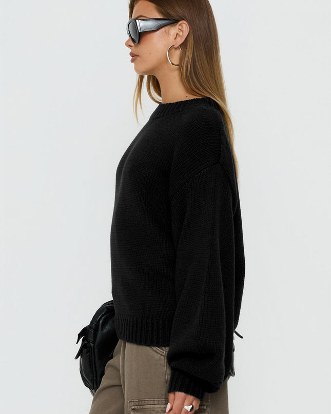 Harmony Balloon Sleeve Knit Sweater Black