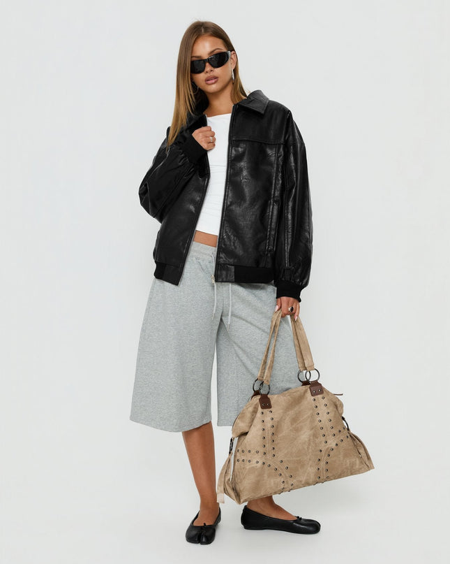 Goldsmith Faux Leather Bomber Jacket Black