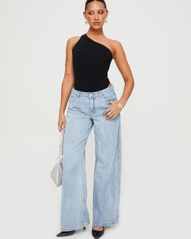 Ramos Low Rise Wide Leg Denim Jeans Light Blue Wash