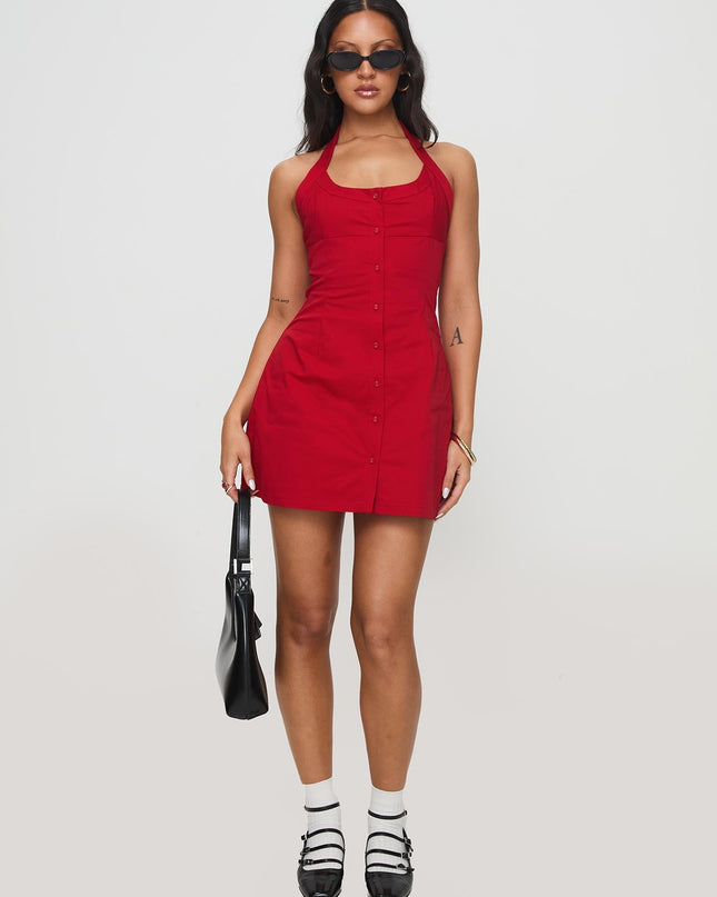 Mallorie Halter Mini Dress Red
