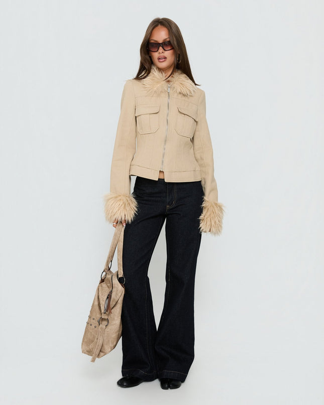 Nindie Faux Fur Contrast Jacket Tan