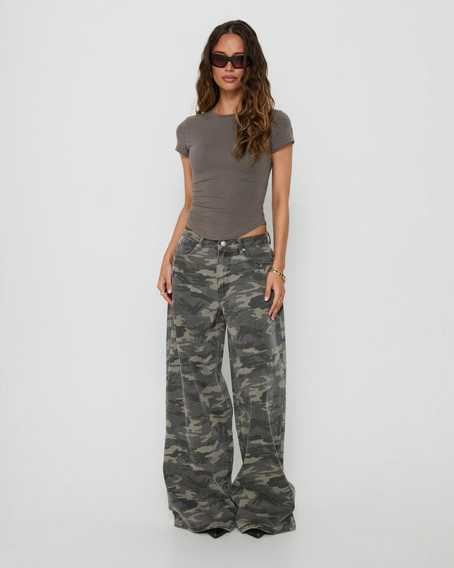 Naylor Mid Rise Wide Leg Jeans Camo