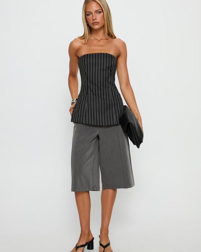 Maralyn Strapless Top Black Pinstripe