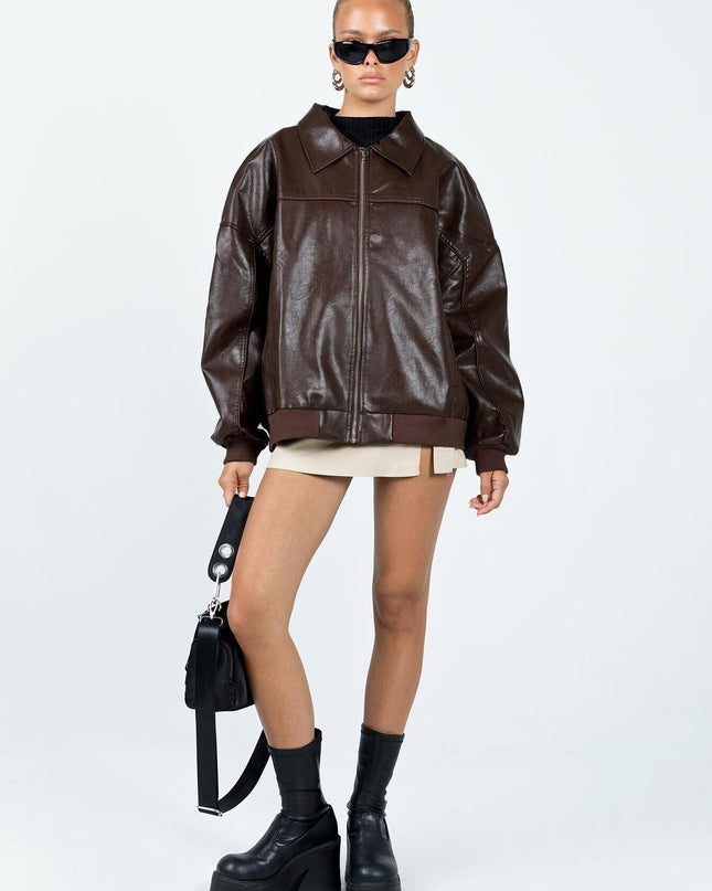 Goldsmith Faux Leather Bomber Jacket Brown