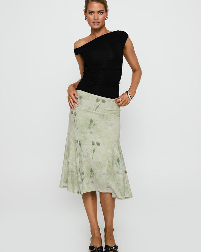 Lewish Low Rise Midi Skirt Green Floral