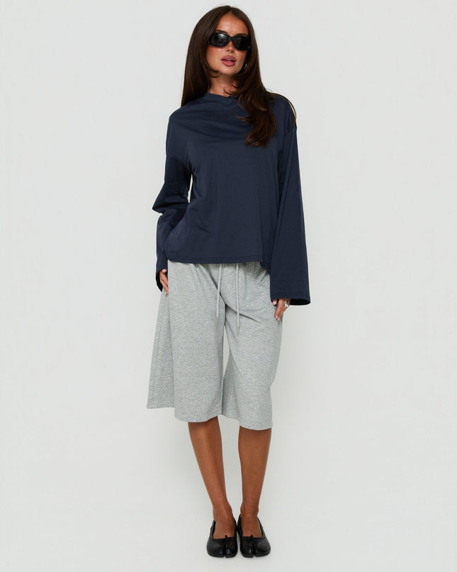 Settle Down Long Sleeve V Neck Top Navy
