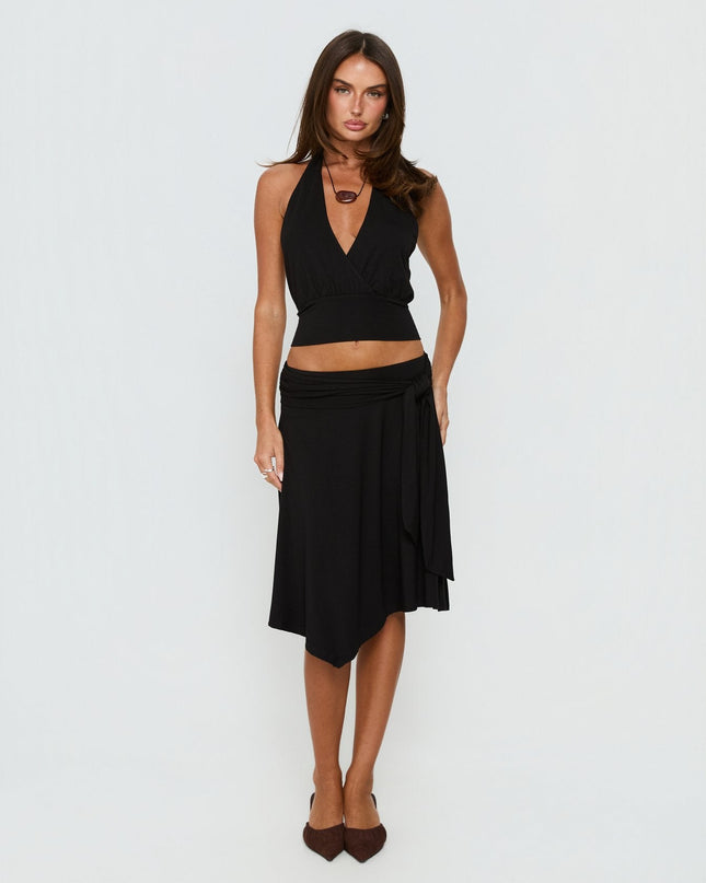 Arabele Halter Wrap Top Black