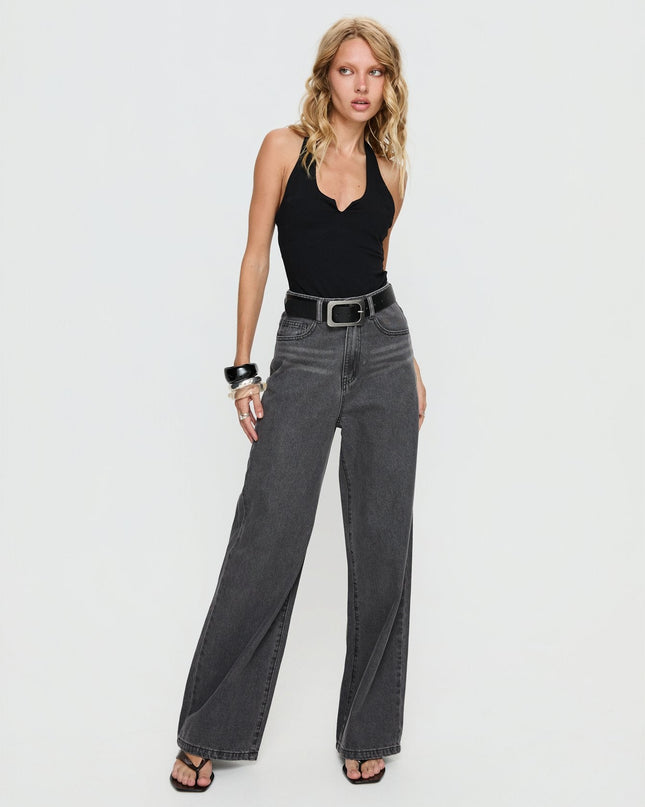 Nicolo High Rise Straight Leg Jeans Washed Grey