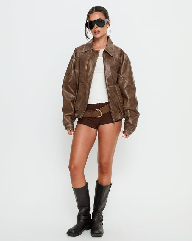 Jaxton Faux Leather Jacket Light Brown