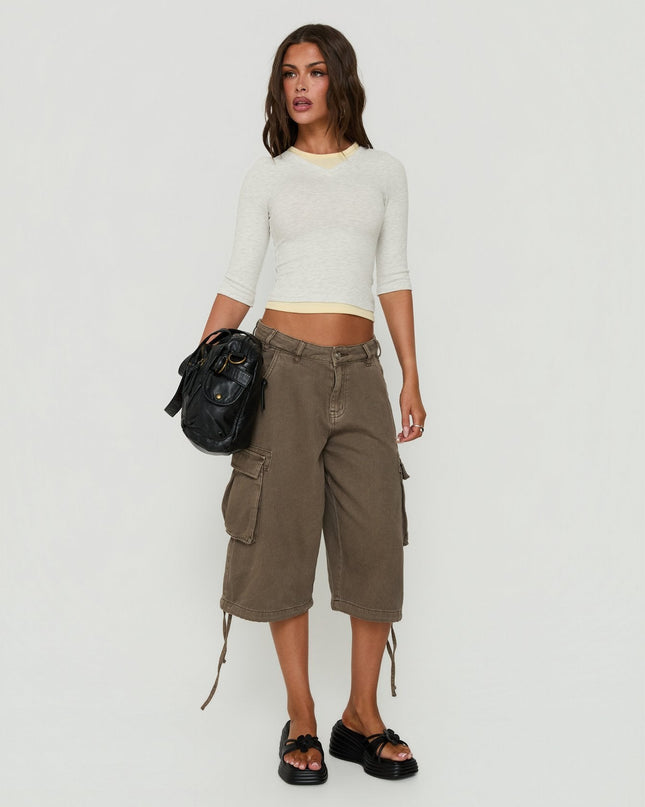 Briellah Layered 3/4 Sleeve Top Grey Marle / Yellow