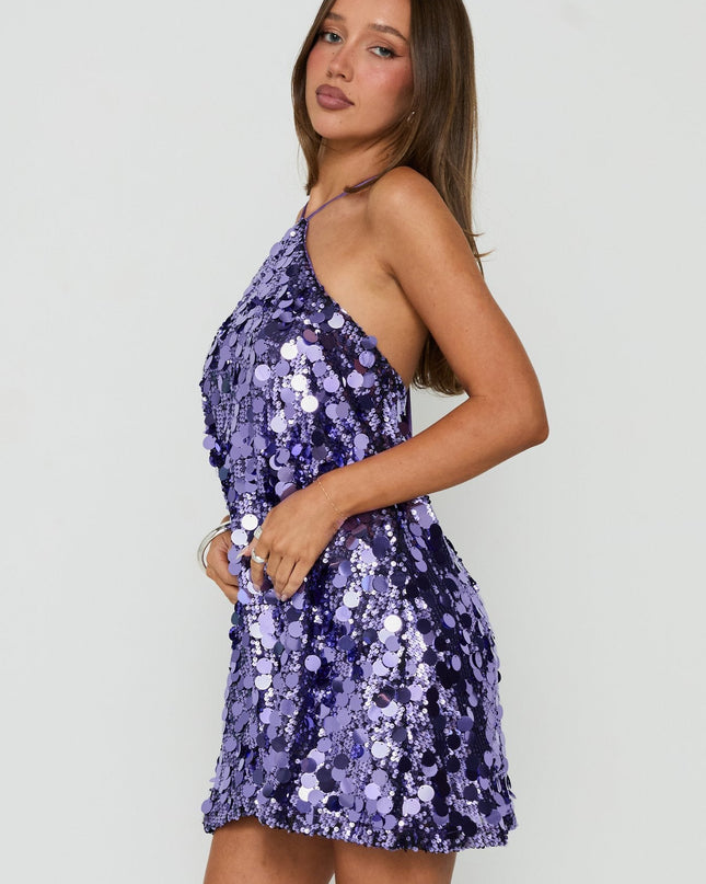 Fluorescents Halter Mini Dress Purple