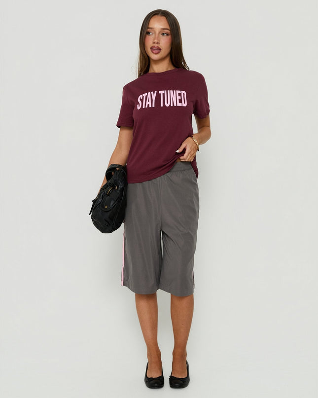 Stay Tuned Graphic Baby Tee Plum