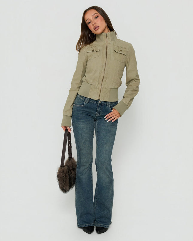 Marykate Funnel Neck Fitted Jacket Khaki