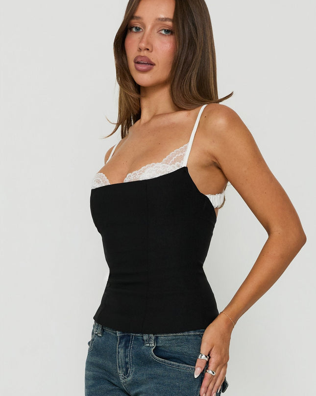 Renaissance Corset Lace Top Black / White