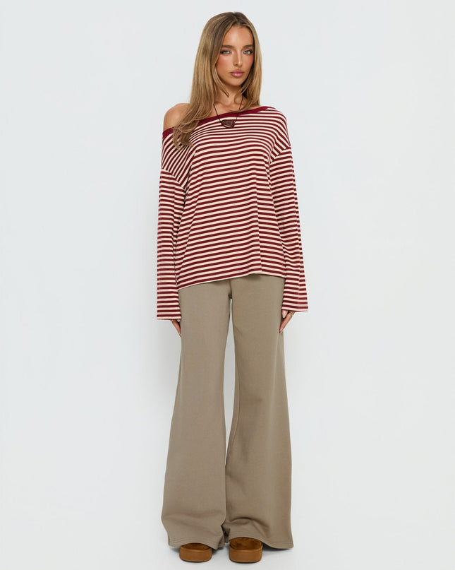 Ralyssa Off Shoulder Long Sleeve Top Red Stripe