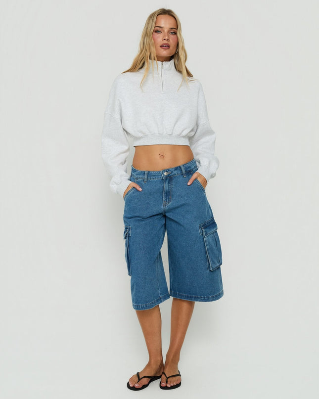 Astridd 3/4 Zip Cropped Jumper Grey Marle