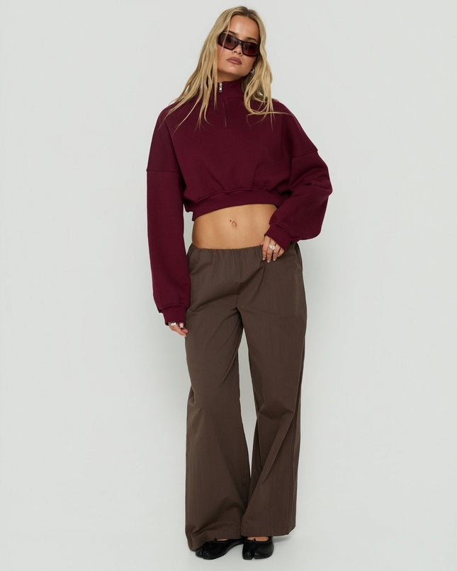 Astridd 3/4 Zip Cropped Jumper Cherry