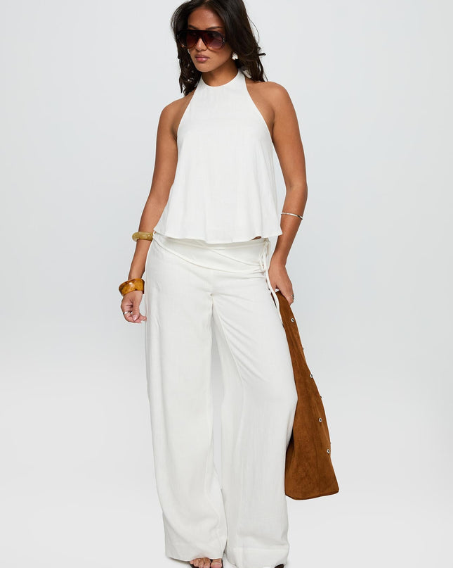 Silver Moon Linen Blend Tie Pants White