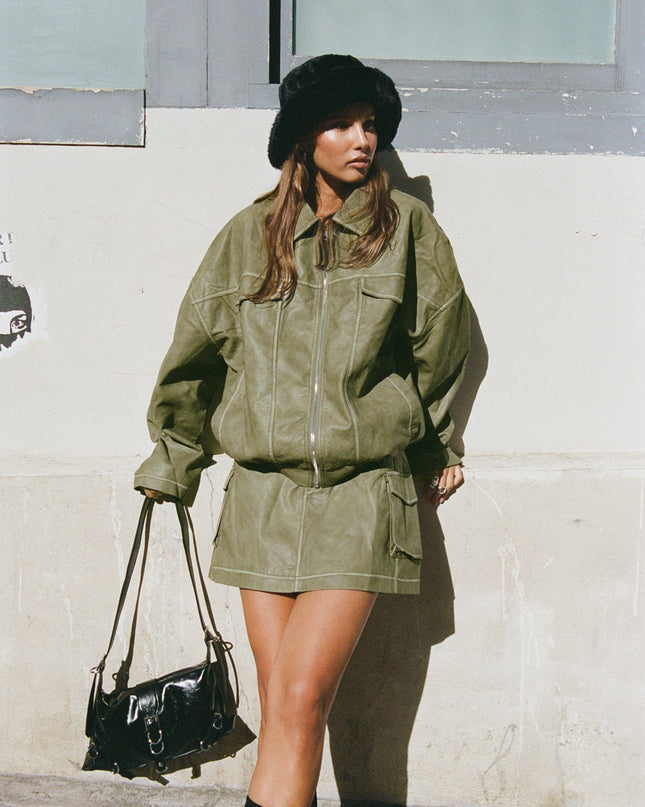Tanza Faux Leather Jacket Washed Green