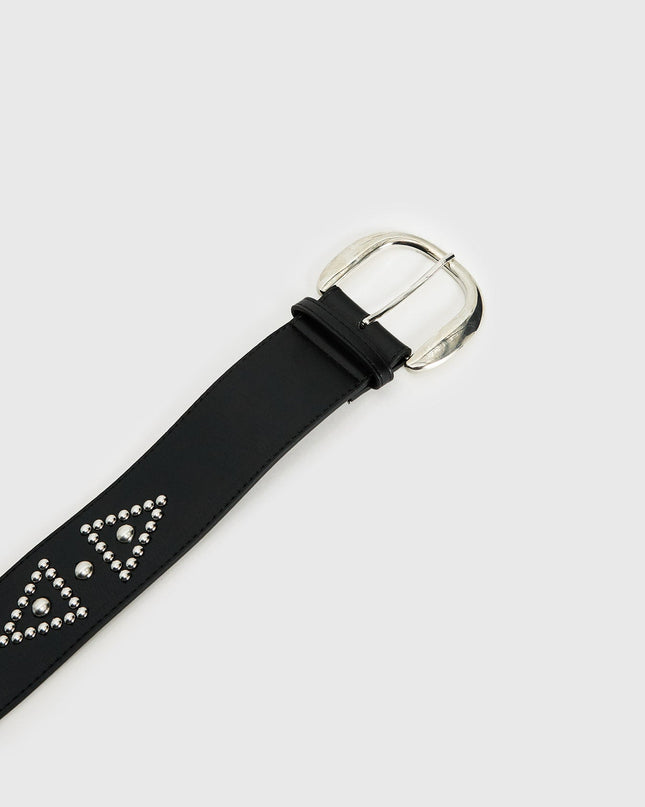 Jordynne Studded Faux Leather Belt Black / Silver