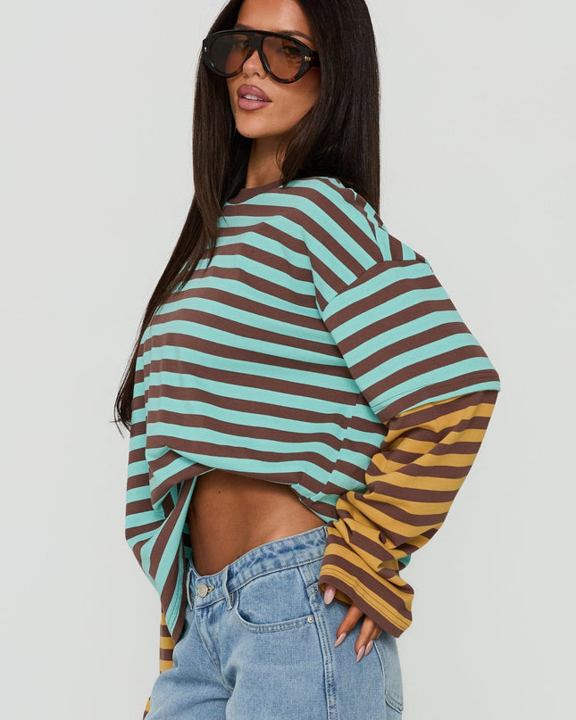 Jorgiah Layered Long Sleeve Top Multi Stripe