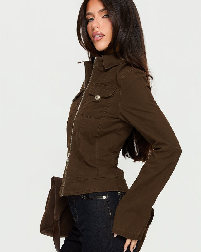 Kelehan Long Sleeve Zip Front Jacket Stonewashed Brown