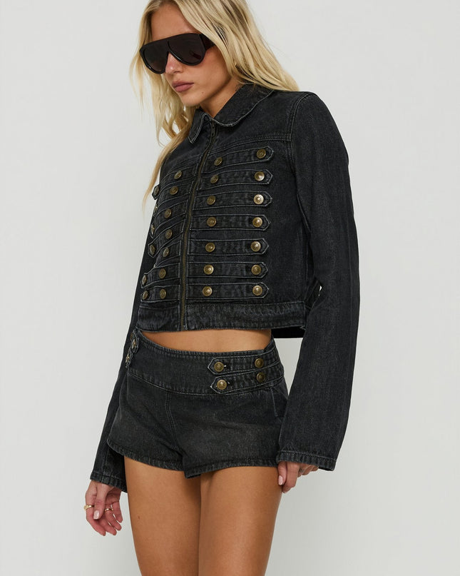 Abellah Military Denim Micro Shorts Washed Black