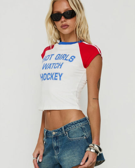 Hot Girls Watch Hockey Graphic Baby Tee Multi