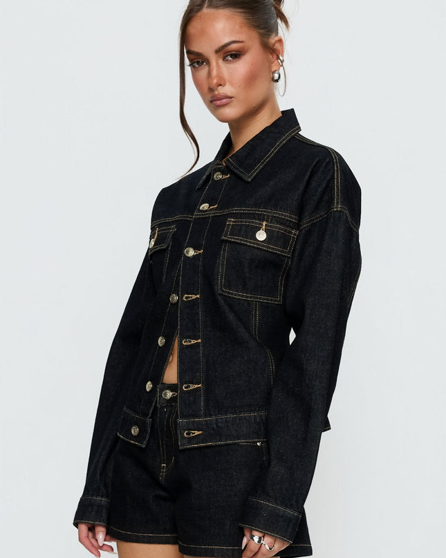 Caresse Cinched Denim Jacket Raw Denim