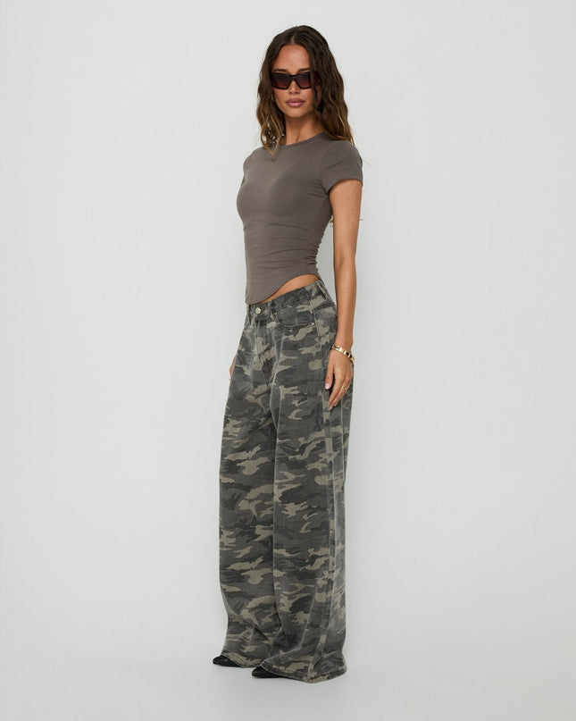 Naylor Mid Rise Wide Leg Jeans Camo