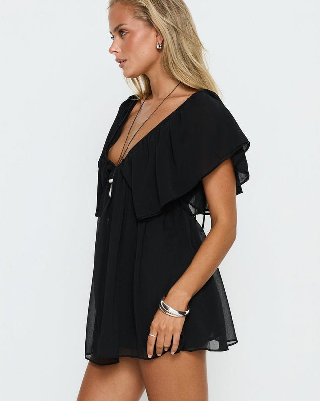 Sun Spirit Plunge Flowy Romper Black