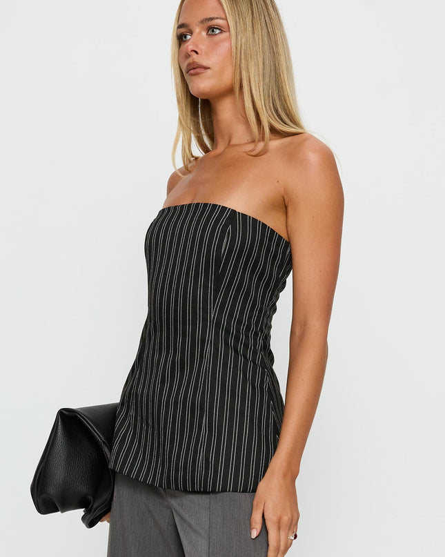 Maralyn Strapless Top Black Pinstripe