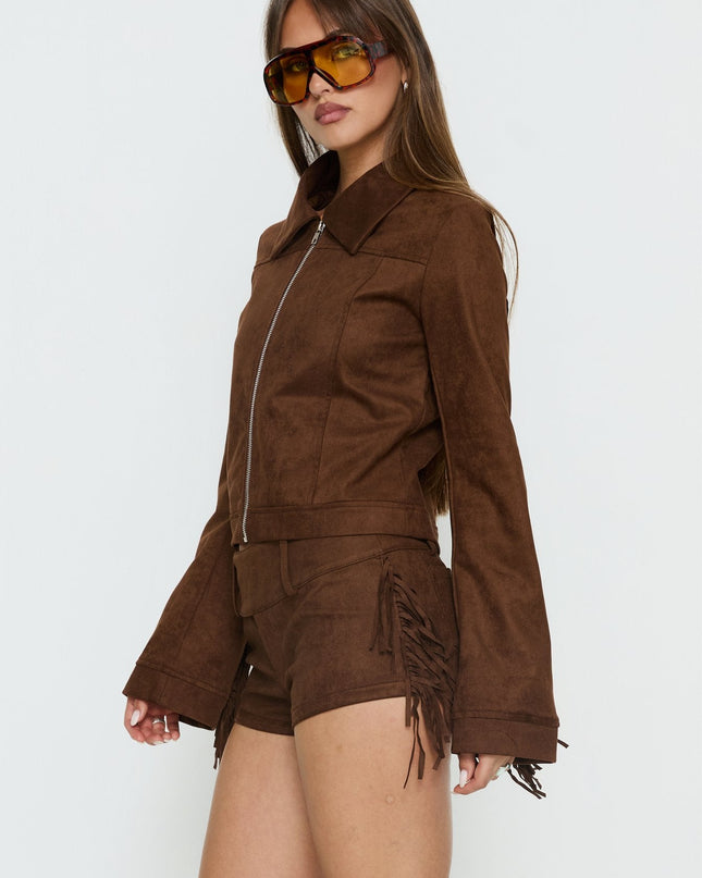 Dakohda Fringe Jacket Chocolate Brown