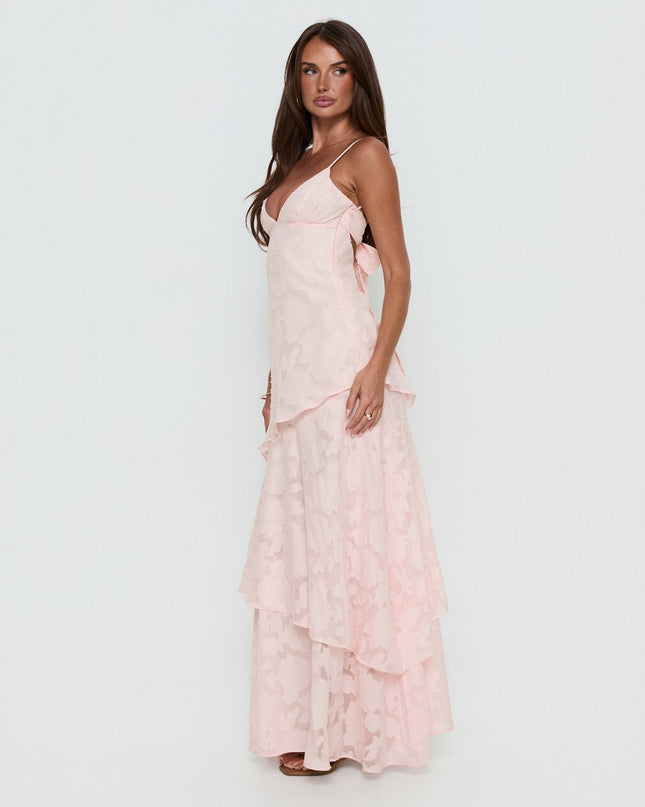 Lyricah Tiered Tie Back Maxi Dress Pink