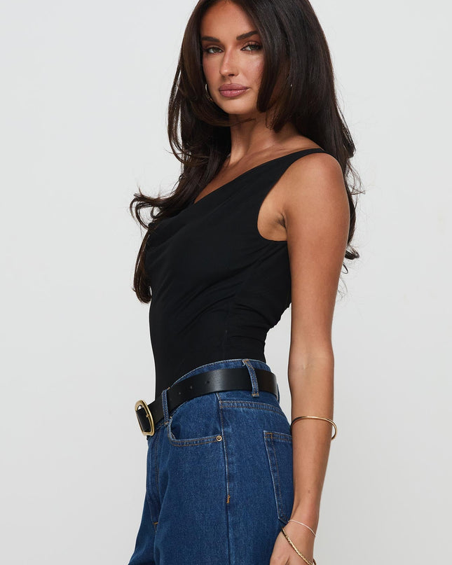 Axton Cowl Neck Bodysuit Black